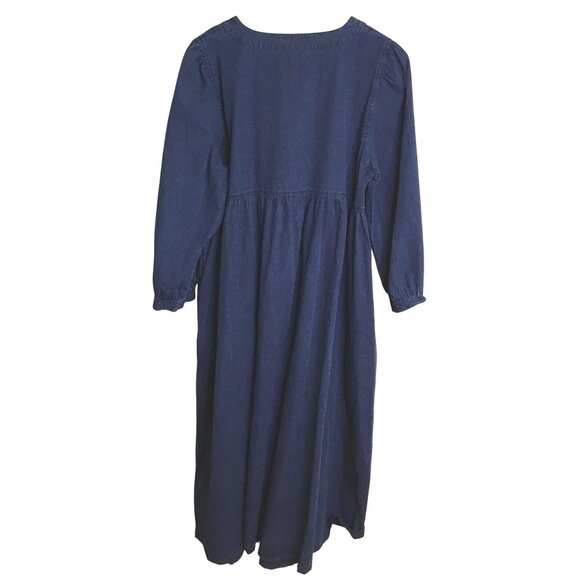 MADEWELL Denim Babydoll Maxi Dress XL Sylvia Dobby Blue Pockets Long Sleeve Boho - Picture 2 of 8